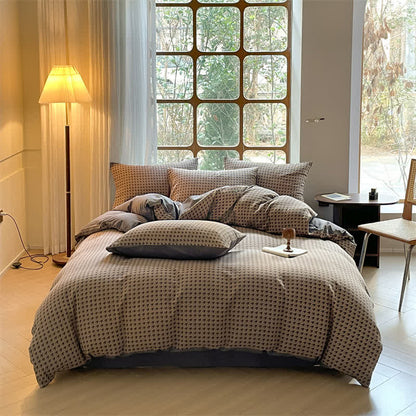 Cotton Duvet Cover & Bedding Set - Houndstooth Design