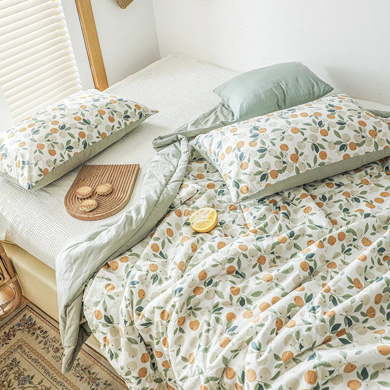 Floral Cotton Quilt - Japanese Quilted Blanket
