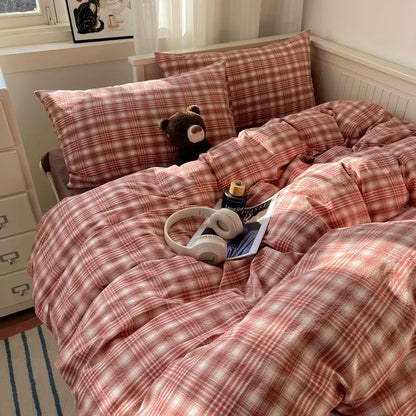 Plaid Cotton Bedding Set (4PCS)