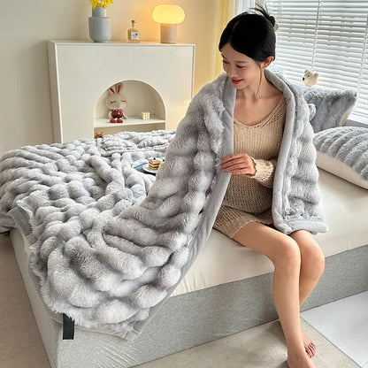 Soft Faux Rabbit Fleece Throw Blanket