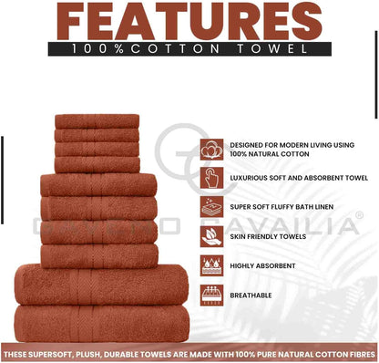 GC GAVENO CAVAILIA 10 Piece Towel Bale Set | Quick Drying Cotton Towel Highly Absorbent 450 GSM Silver Towels Set | Bathroom Towels Bale Set 4x Face 4x Hand 2x Bath Towels
