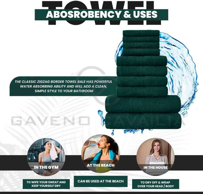 GC GAVENO CAVAILIA 10 Piece Towel Bale Set | Quick Drying Cotton Towel Highly Absorbent 450 GSM Silver Towels Set | Bathroom Towels Bale Set 4x Face 4x Hand 2x Bath Towels