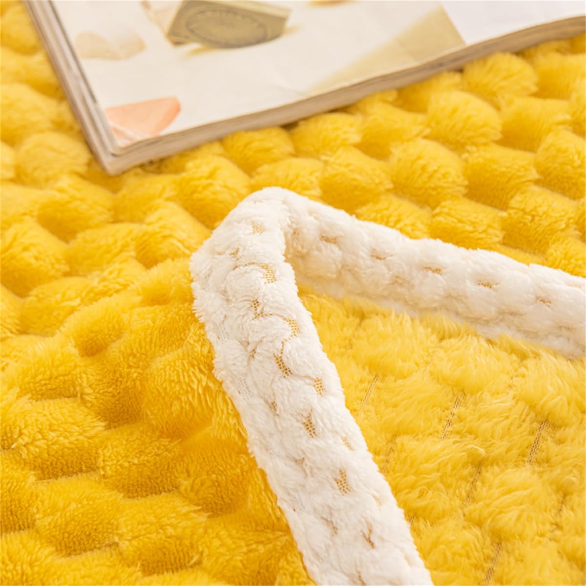 Yellow Waffle Plush Throw Blanket