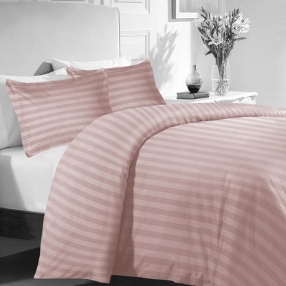 MOONLIGHT20015 Double Duvet Set Reversible Stripes Satin Double Bedding Set with 2 Pillowcases Soft Hypoallergenic Duvet Cover (Grey 200x200 CM)