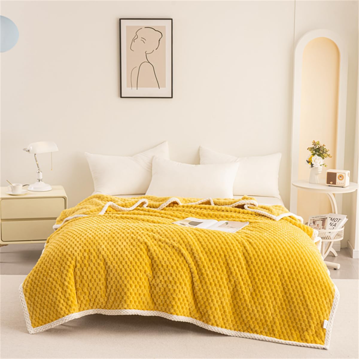 Yellow Waffle Plush Throw Blanket