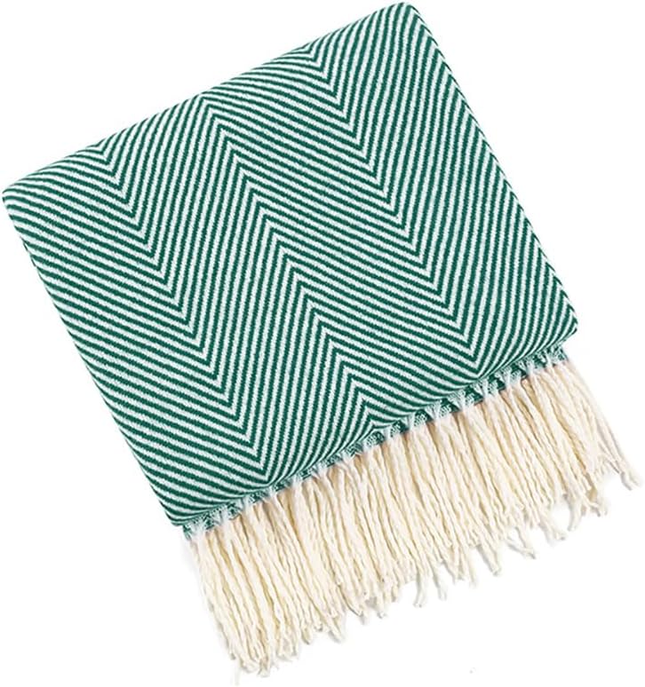 Chevron Knitted Throw Blanket with Tassels