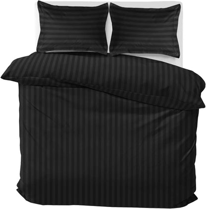 MOONLIGHT20015 Double Duvet Set Reversible Stripes Satin Double Bedding Set with 2 Pillowcases Soft Hypoallergenic Duvet Cover (Grey 200x200 CM)