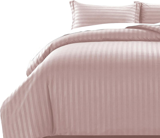 MOONLIGHT20015 Double Duvet Set Reversible Stripes Satin Double Bedding Set with 2 Pillowcases Soft Hypoallergenic Duvet Cover (Grey 200x200 CM)