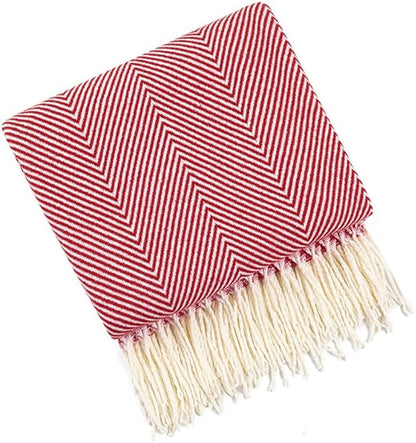 Chevron Knitted Throw Blanket with Tassels