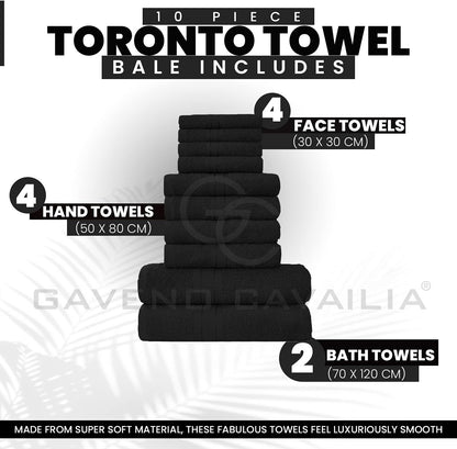 GC GAVENO CAVAILIA 10 Piece Towel Bale Set | Quick Drying Cotton Towel Highly Absorbent 450 GSM Silver Towels Set | Bathroom Towels Bale Set 4x Face 4x Hand 2x Bath Towels