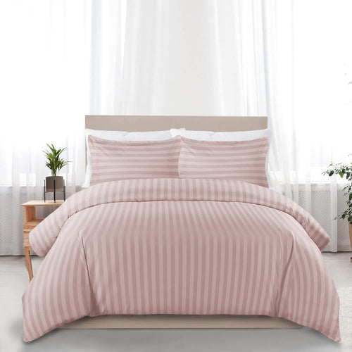 MOONLIGHT Double Duvet Set Reversible Stripes Satin Double Bedding Set with 2 Pillowcases Soft Hypoallergenic Duvet Cover