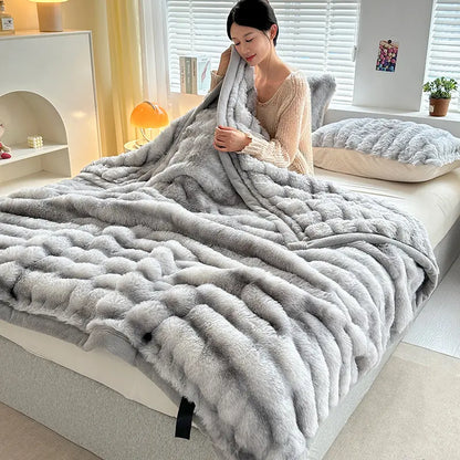 Soft Faux Rabbit Fleece Throw Blanket