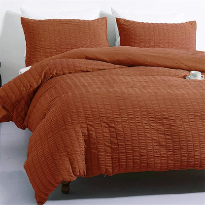 Beige Seersucker Bedding Set King Size Puckering Seersucker Duvet Cover Set,Soft Microfiber,2 Pillowcases and Zipper Closure,220×230cm