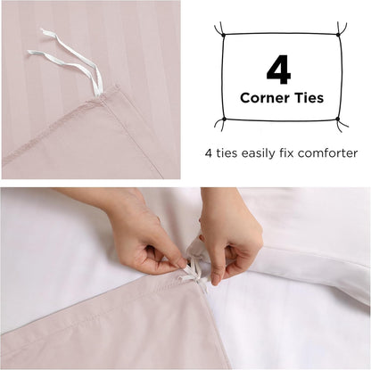 MOONLIGHT20015 Double Duvet Set Reversible Stripes Satin Double Bedding Set with 2 Pillowcases Soft Hypoallergenic Duvet Cover (Grey 200x200 CM)