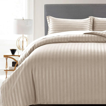 MOONLIGHT20015 Double Duvet Set Reversible Stripes Satin Double Bedding Set with 2 Pillowcases Soft Hypoallergenic Duvet Cover (Grey 200x200 CM)