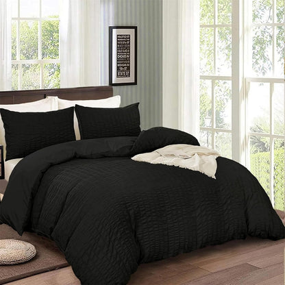 Beige Seersucker Bedding Set King Size Puckering Seersucker Duvet Cover Set,Soft Microfiber,2 Pillowcases and Zipper Closure,220×230cm