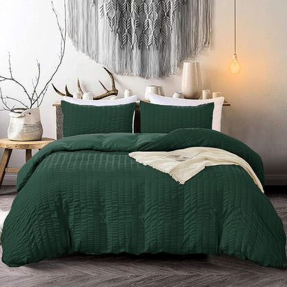 Beige Seersucker Bedding Set King Size Puckering Seersucker Duvet Cover Set,Soft Microfiber,2 Pillowcases and Zipper Closure,220×230cm