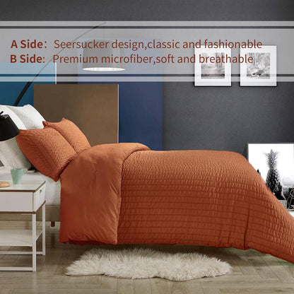 Beige Seersucker Bedding Set King Size Puckering Seersucker Duvet Cover Set,Soft Microfiber,2 Pillowcases and Zipper Closure,220×230cm