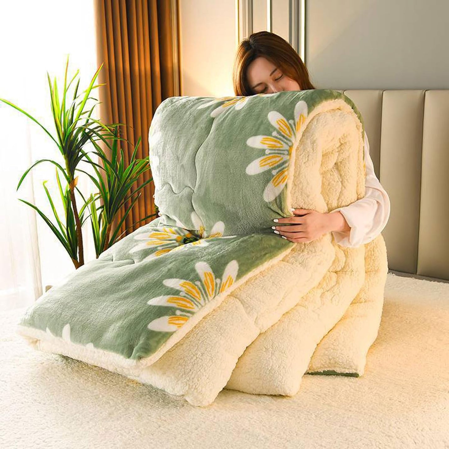 Fluffy Sherpa Comforter with Quilt Core