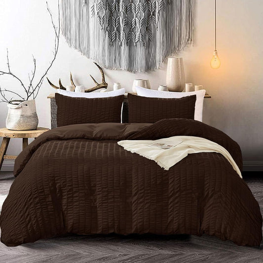 Beige Seersucker Bedding Set King Size Puckering Seersucker Duvet Cover Set,Soft Microfiber,2 Pillowcases and Zipper Closure,220×230cm