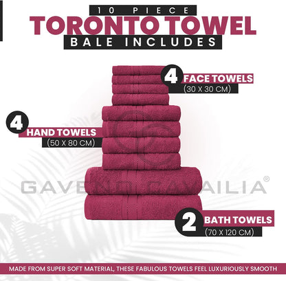GC GAVENO CAVAILIA 10 Piece Towel Bale Set | Quick Drying Cotton Towel Highly Absorbent 450 GSM Silver Towels Set | Bathroom Towels Bale Set 4x Face 4x Hand 2x Bath Towels