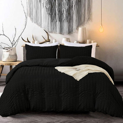 Beige Seersucker Bedding Set King Size Puckering Seersucker Duvet Cover Set,Soft Microfiber,2 Pillowcases and Zipper Closure,220×230cm