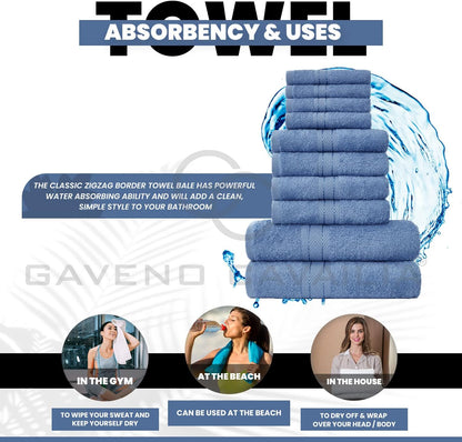 GC GAVENO CAVAILIA 10 Piece Towel Bale Set | Quick Drying Cotton Towel Highly Absorbent 450 GSM Silver Towels Set | Bathroom Towels Bale Set 4x Face 4x Hand 2x Bath Towels