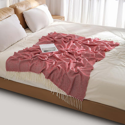 Chevron Knitted Throw Blanket with Tassels