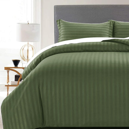 MOONLIGHT20015 Double Duvet Set Reversible Stripes Satin Double Bedding Set with 2 Pillowcases Soft Hypoallergenic Duvet Cover (Grey 200x200 CM)