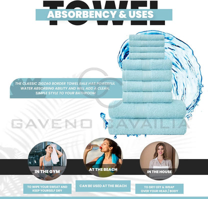 GC GAVENO CAVAILIA 10 Piece Towel Bale Set | Quick Drying Cotton Towel Highly Absorbent 450 GSM Silver Towels Set | Bathroom Towels Bale Set 4x Face 4x Hand 2x Bath Towels