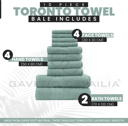 GC GAVENO CAVAILIA 10 Piece Towel Bale Set | Quick Drying Cotton Towel Highly Absorbent 450 GSM Silver Towels Set | Bathroom Towels Bale Set 4x Face 4x Hand 2x Bath Towels