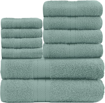 GC GAVENO CAVAILIA 10 Piece Towel Bale Set | Quick Drying Cotton Towel Highly Absorbent 450 GSM Silver Towels Set | Bathroom Towels Bale Set 4x Face 4x Hand 2x Bath Towels