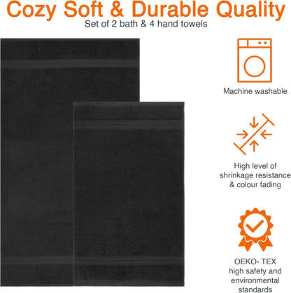 Amazon Basics 2 Bath towel for bathroom, Fade Resistant 100% Cotton Bath Towels, soft absorbent, 2-Pack (70x140 cm), Grey