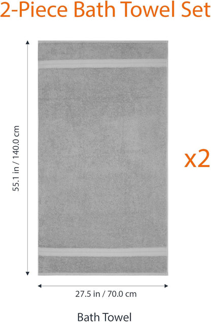Amazon Basics 2 Bath towel for bathroom, Fade Resistant 100% Cotton Bath Towels, soft absorbent, 2-Pack (70x140 cm), Grey