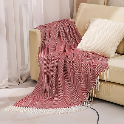 Chevron Knitted Throw Blanket with Tassels