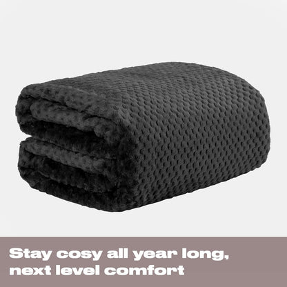 Dreamscene Sofa Throw Blanket, Soft Cosy Warm Honeycomb Waffle Fluffy Fleece Blankets for Bed Single Bed Throws Faux Fur Charcoal Grey Throw for Sofa, 125 x 150cm