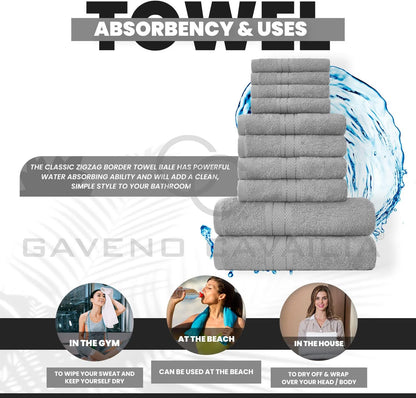 GC GAVENO CAVAILIA 10 Piece Towel Bale Set | Quick Drying Cotton Towel Highly Absorbent 450 GSM Silver Towels Set | Bathroom Towels Bale Set 4x Face 4x Hand 2x Bath Towels