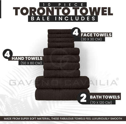 GC GAVENO CAVAILIA 10 Piece Towel Bale Set | Quick Drying Cotton Towel Highly Absorbent 450 GSM Silver Towels Set | Bathroom Towels Bale Set 4x Face 4x Hand 2x Bath Towels