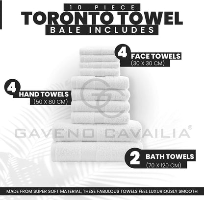 GC GAVENO CAVAILIA 10 Piece Towel Bale Set | Quick Drying Cotton Towel Highly Absorbent 450 GSM Silver Towels Set | Bathroom Towels Bale Set 4x Face 4x Hand 2x Bath Towels