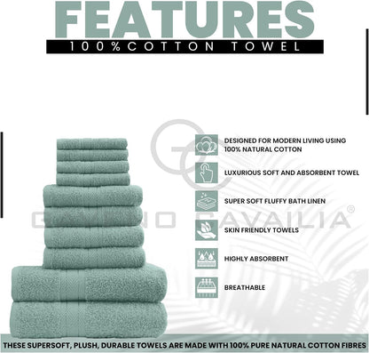 GC GAVENO CAVAILIA 10 Piece Towel Bale Set | Quick Drying Cotton Towel Highly Absorbent 450 GSM Silver Towels Set | Bathroom Towels Bale Set 4x Face 4x Hand 2x Bath Towels