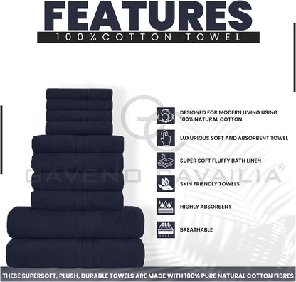 GC GAVENO CAVAILIA 10 Piece Towel Bale Set | Quick Drying Cotton Towel Highly Absorbent 450 GSM Silver Towels Set | Bathroom Towels Bale Set 4x Face 4x Hand 2x Bath Towels