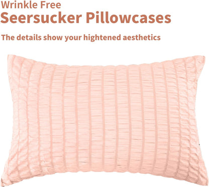Beige Seersucker Bedding Set King Size Puckering Seersucker Duvet Cover Set,Soft Microfiber,2 Pillowcases and Zipper Closure,220×230cm
