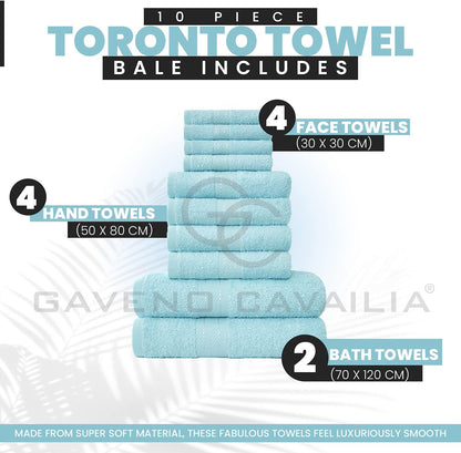 GC GAVENO CAVAILIA 10 Piece Towel Bale Set | Quick Drying Cotton Towel Highly Absorbent 450 GSM Silver Towels Set | Bathroom Towels Bale Set 4x Face 4x Hand 2x Bath Towels