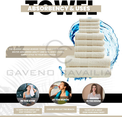 GC GAVENO CAVAILIA 10 Piece Towel Bale Set | Quick Drying Cotton Towel Highly Absorbent 450 GSM Silver Towels Set | Bathroom Towels Bale Set 4x Face 4x Hand 2x Bath Towels