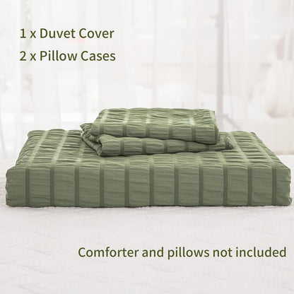 Beige Seersucker Bedding Set King Size Puckering Seersucker Duvet Cover Set,Soft Microfiber,2 Pillowcases and Zipper Closure,220×230cm