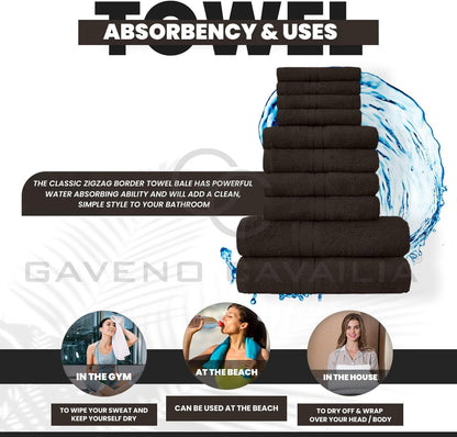 GC GAVENO CAVAILIA 10 Piece Towel Bale Set | Quick Drying Cotton Towel Highly Absorbent 450 GSM Silver Towels Set | Bathroom Towels Bale Set 4x Face 4x Hand 2x Bath Towels