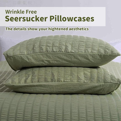 Beige Seersucker Bedding Set King Size Puckering Seersucker Duvet Cover Set,Soft Microfiber,2 Pillowcases and Zipper Closure,220×230cm