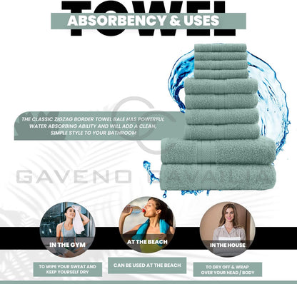 GC GAVENO CAVAILIA 10 Piece Towel Bale Set | Quick Drying Cotton Towel Highly Absorbent 450 GSM Silver Towels Set | Bathroom Towels Bale Set 4x Face 4x Hand 2x Bath Towels
