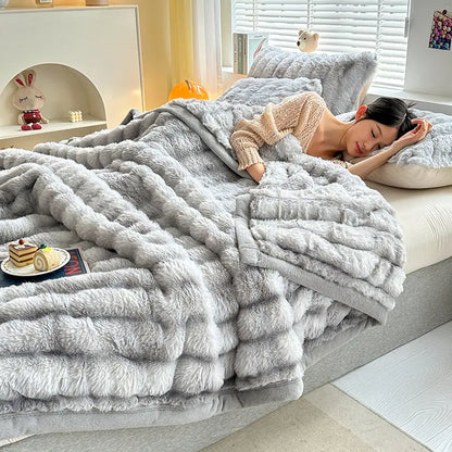 Soft Faux Rabbit Fleece Throw Blanket