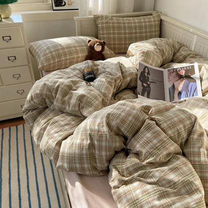 Plaid Cotton Bedding Set (4PCS)